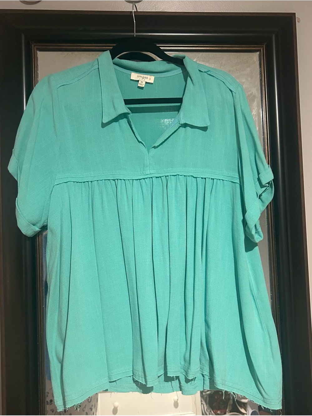 Umgee Turquoise Short-Sleeve Peasant Tunic